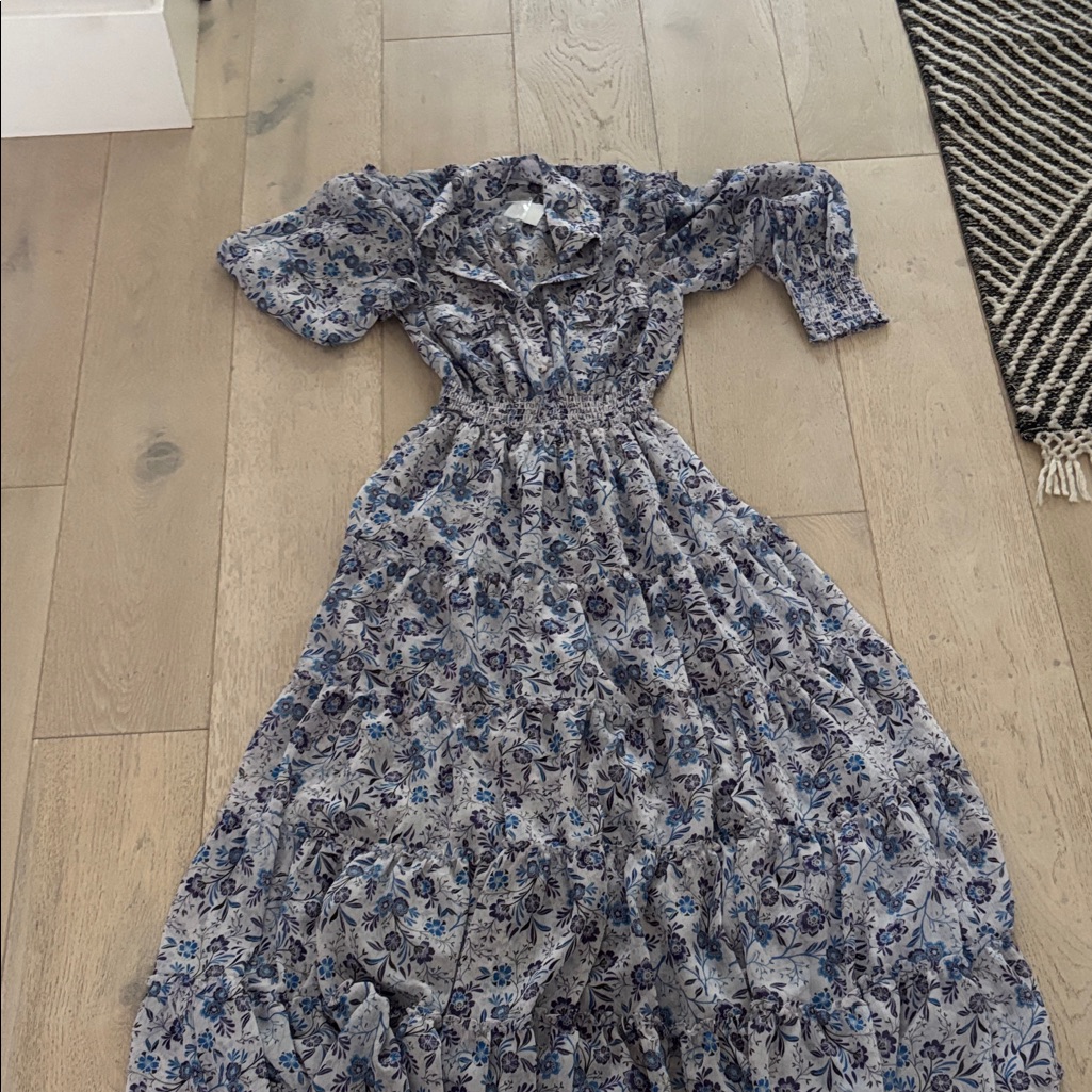 Misa Los Angeles Blue And Gray Floral Long Sleeve Dress